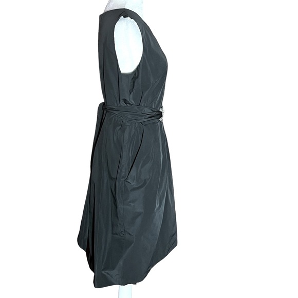 COLLECTIONS BY LOUREA BLACK TAFFETA PEARL WAIST TIE MIDI FORMAL DRESS EUC 12 - Picture 4 of 8